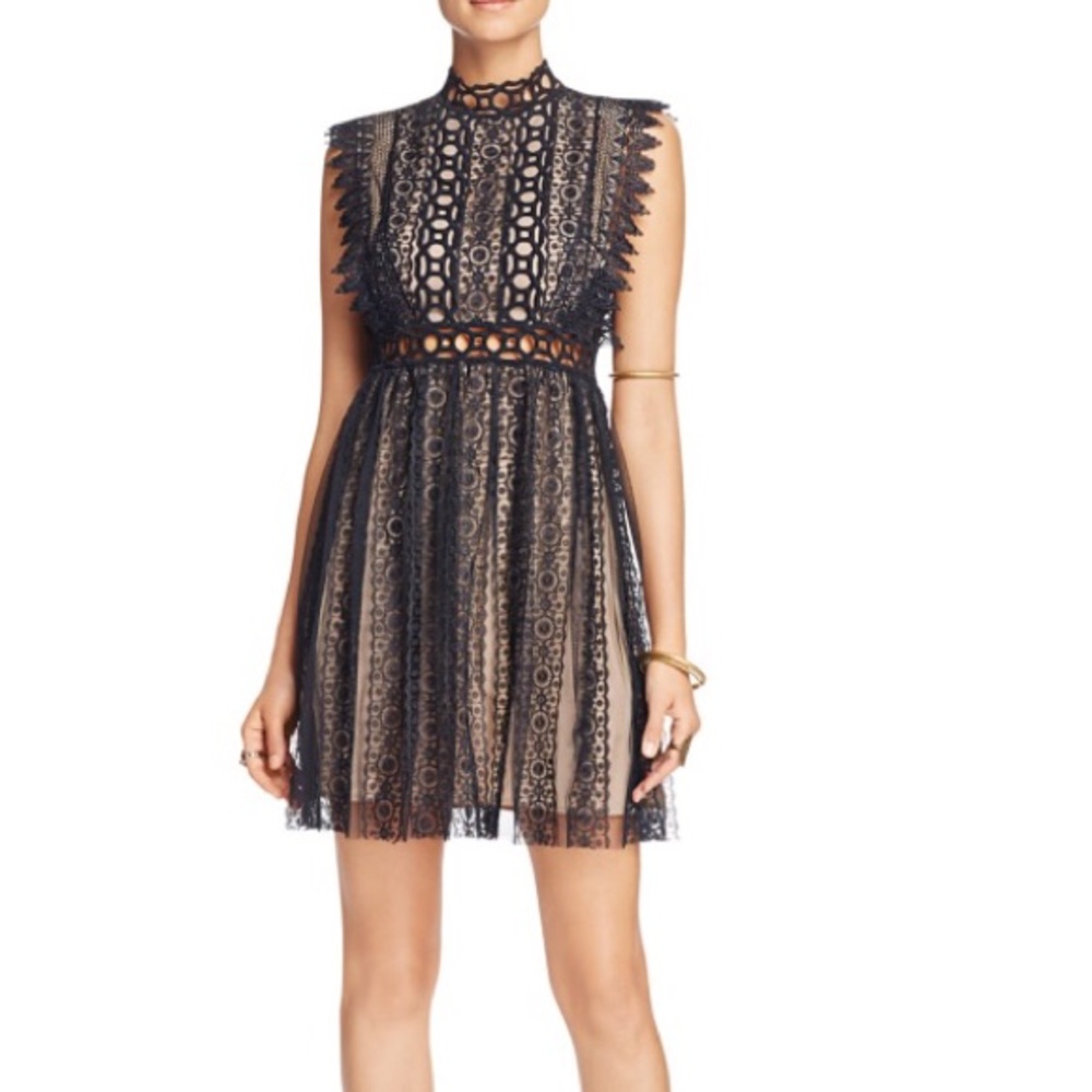 Free people black backless lace dress